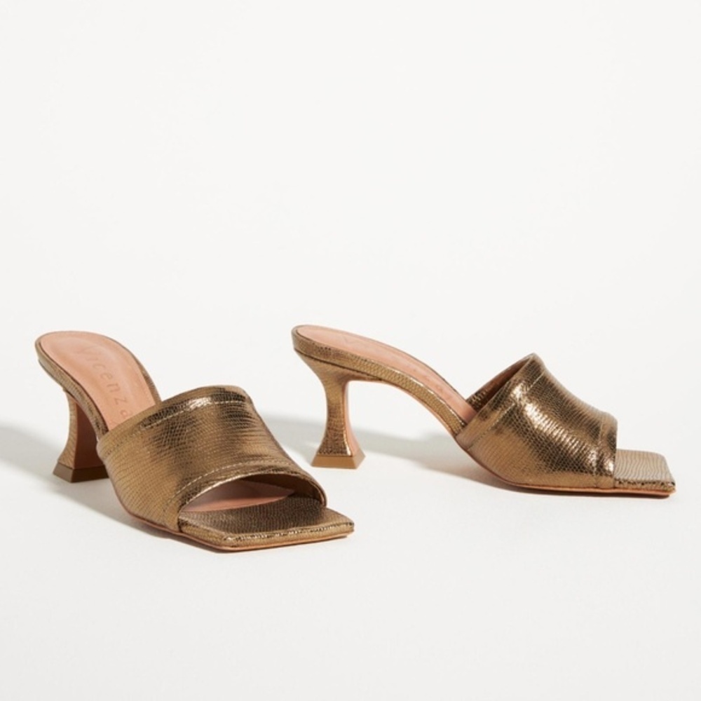 NIB Anthropologie Vicenza Metallic Square Toe Mules 8